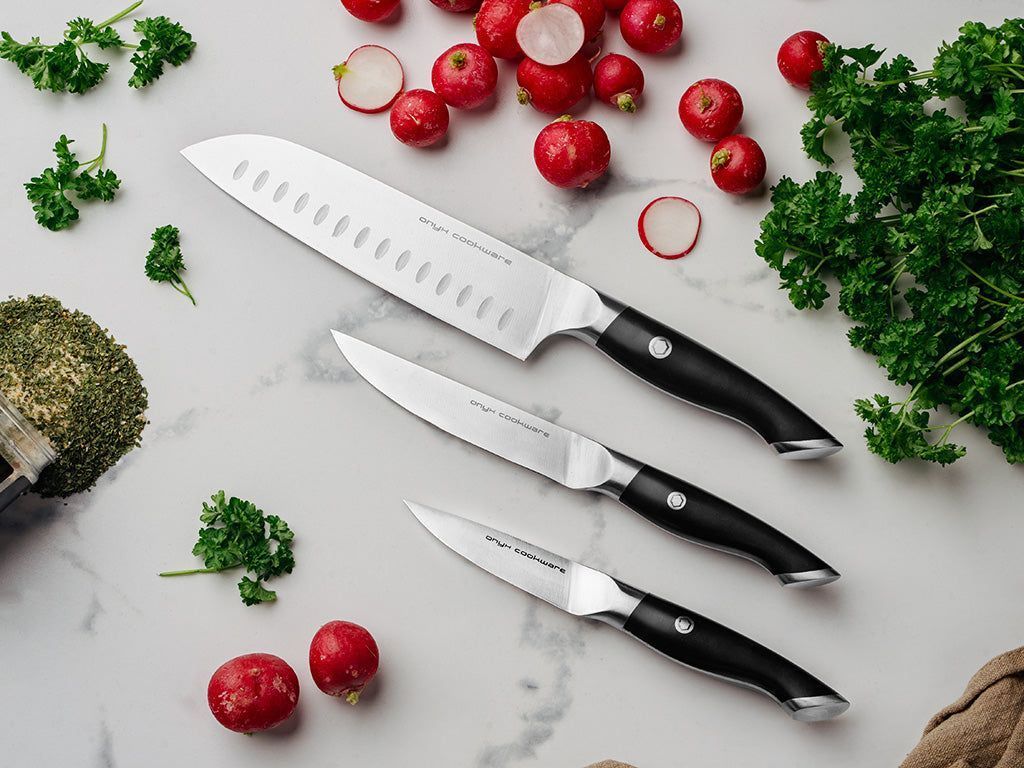 3-SZT ZESTAW NOŻY SANTOKU, UNIWERSALNY I OBIERACZKA - 4