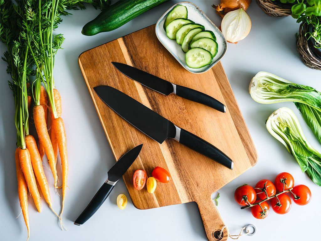 3-SZT ZESTAW NOŻY SANTOKU, UNIWERSTALNY I OBIERAK - 3